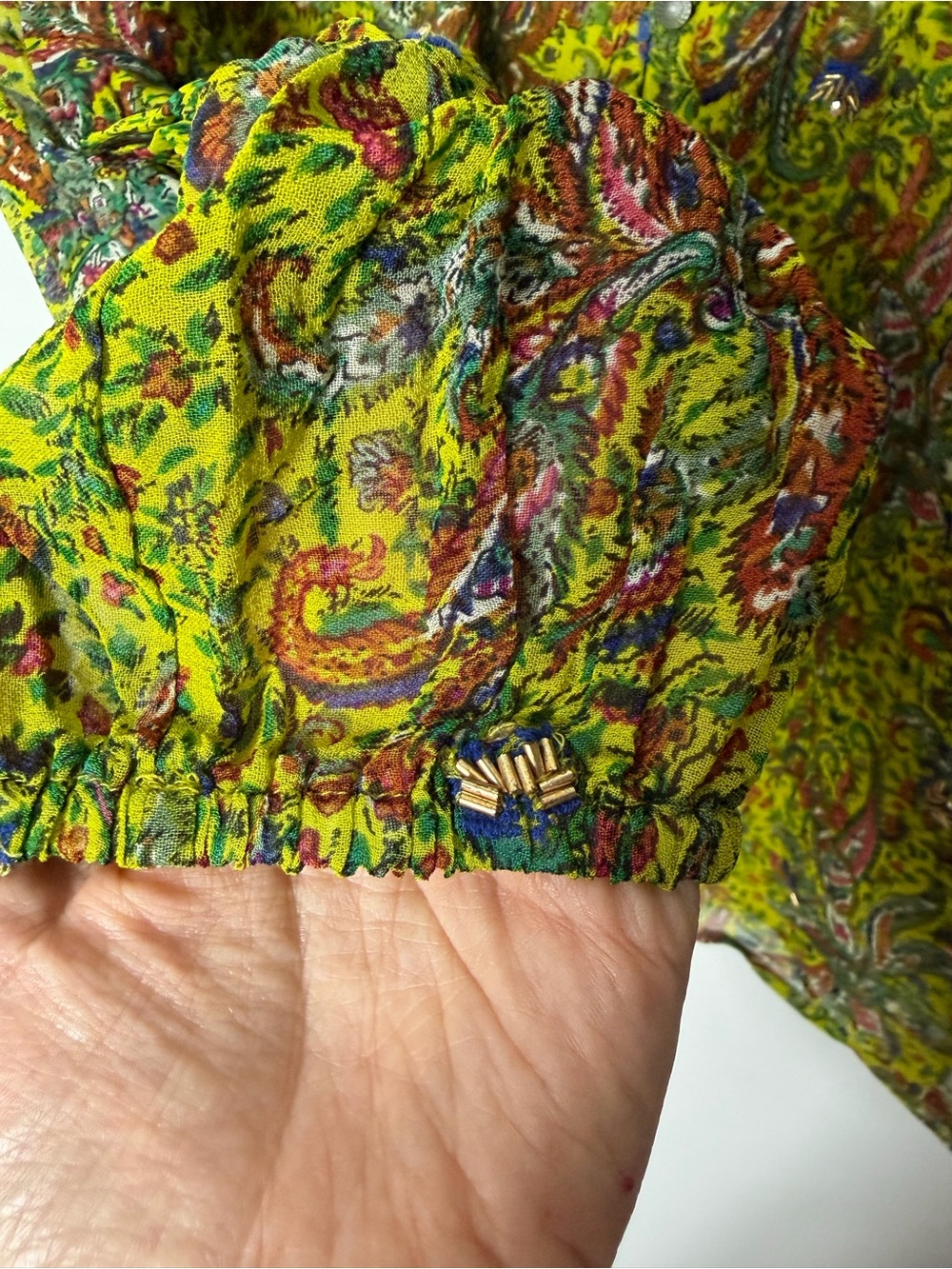 Anthropologie Beaded Priya Blouse Printed Green Size Large *388 - Picture 9 of 14